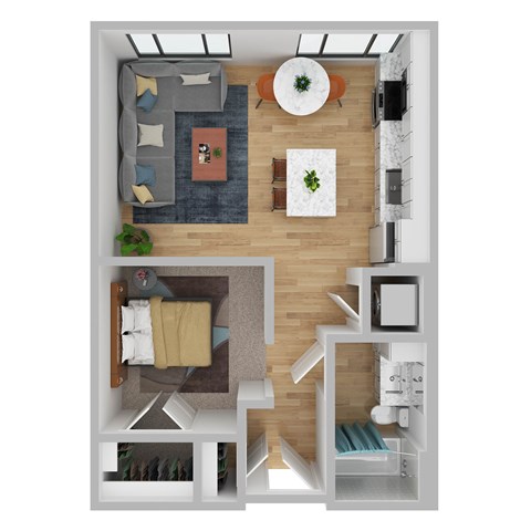 Floor plan for studio, 1 bath, 588 sqft